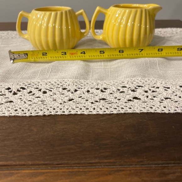 Vintage Retro Yellow Ribbed Glass Creamer & Open Sugar Bowl Set - Picture 11 of 11